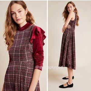 NWT🎉HP🎉ANTHRO Romy Plaid Velvet Midi dress size small